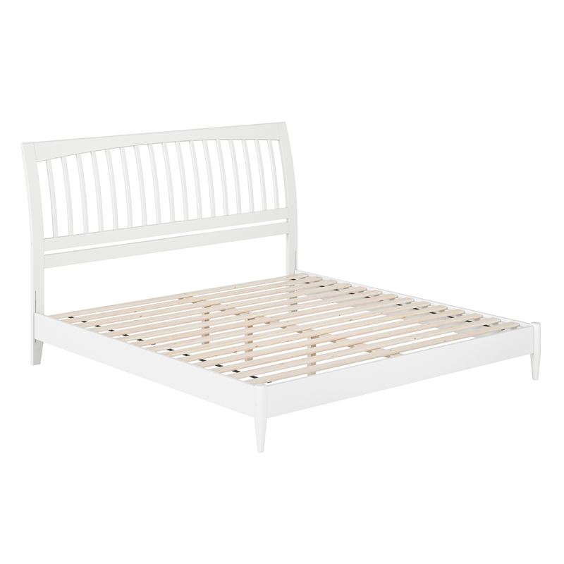 AFI Orleans Solid Wood Low Profile Sleigh King Platform Bed in White
