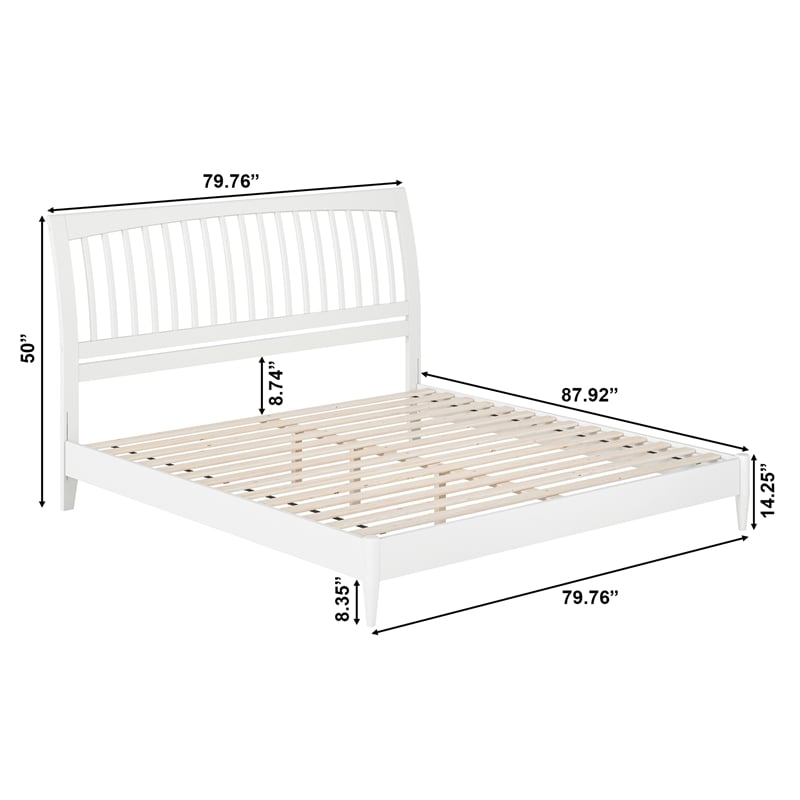 AFI Orleans Solid Wood Low Profile Sleigh King Platform Bed in White