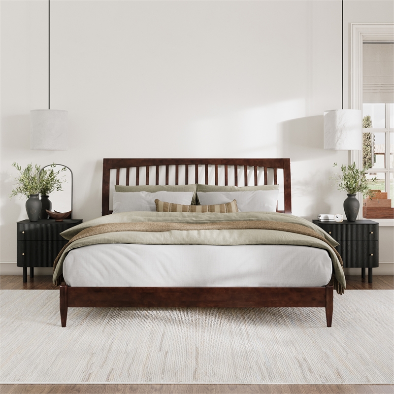 AFI Orleans Solid Wood Low Profile Sleigh King Platform Bed in Walnut