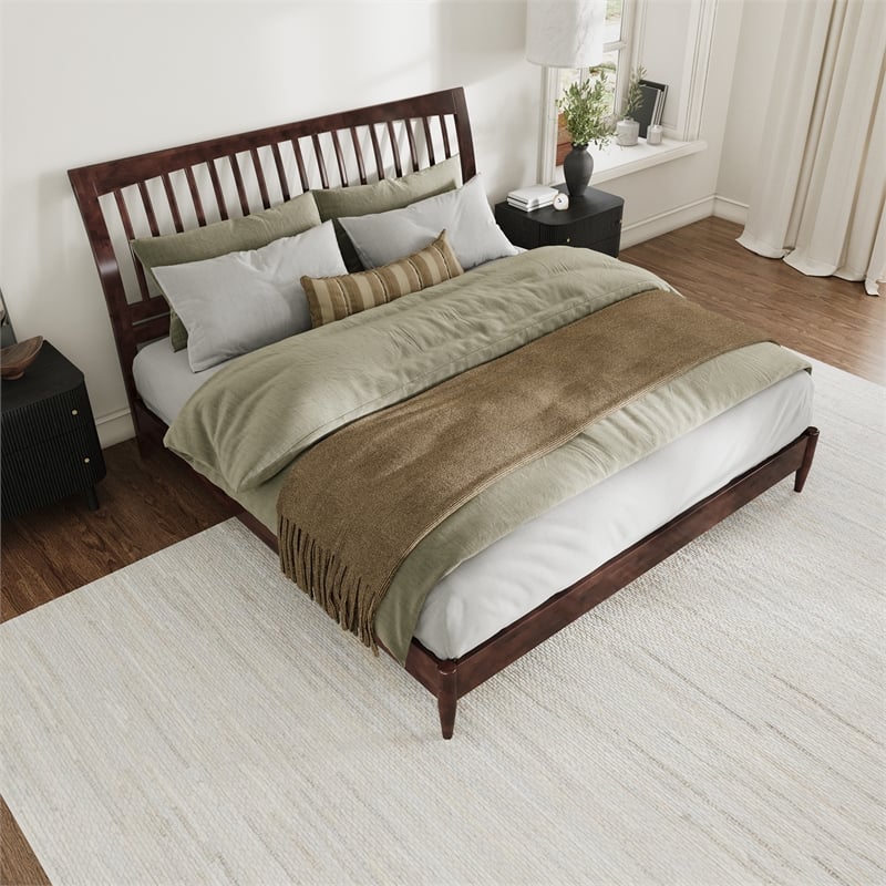AFI Orleans Solid Wood Low Profile Sleigh King Platform Bed in Walnut