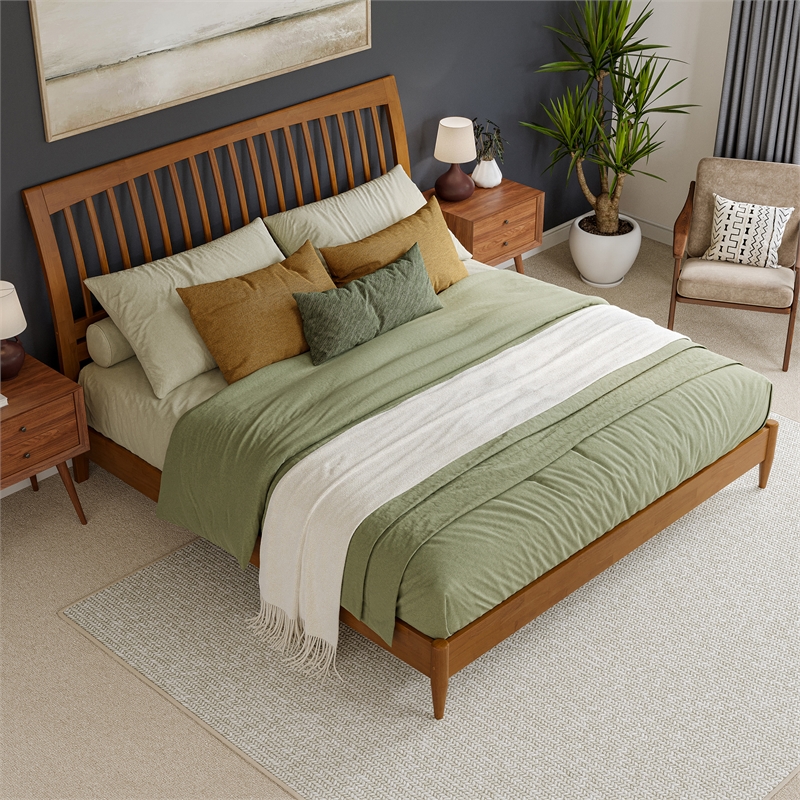 AFI Orleans Solid Wood Low Profile Sleigh King Platform Bed in Light Toffee