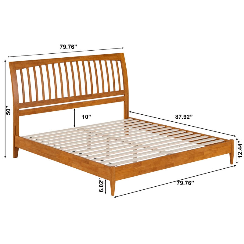 AFI Orleans Solid Wood Low Profile Sleigh King Platform Bed in Light Toffee