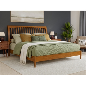 afi orleans solid wood low profile sleigh king platform bed in light toffee