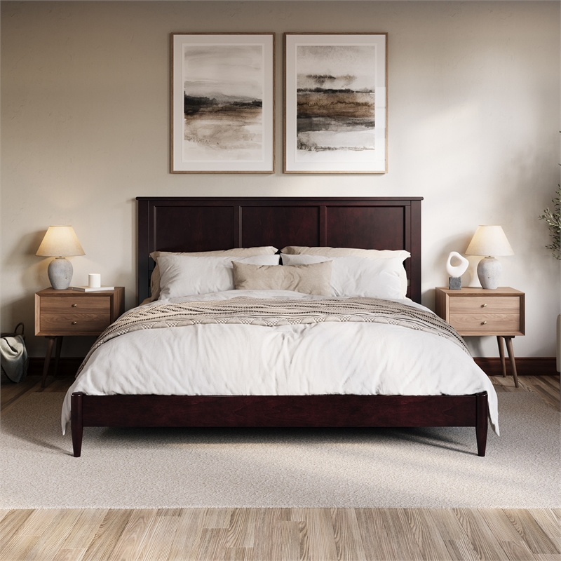 Charlotte King Solid Wood Low Profile Platform Bed in Espresso
