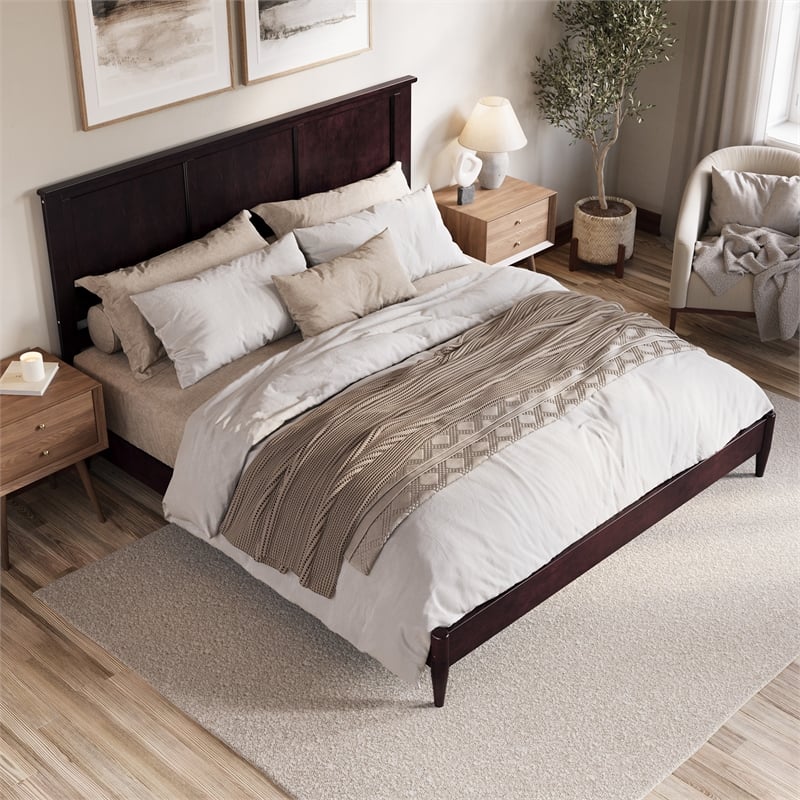Charlotte King Solid Wood Low Profile Platform Bed in Espresso