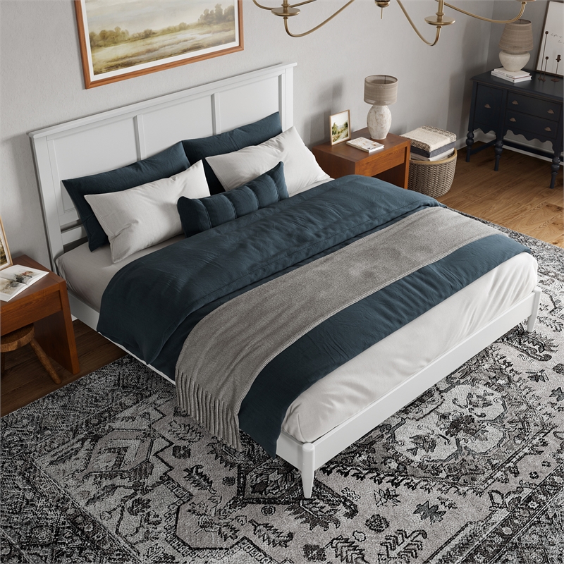 Charlotte King Solid Wood Low Profile Platform Bed in White