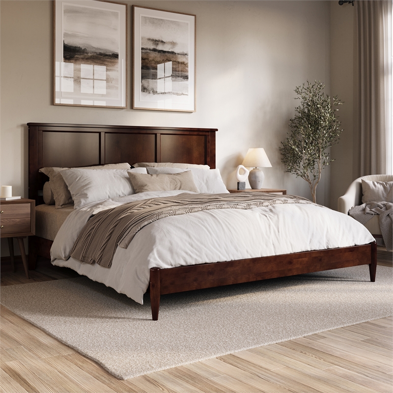 Charlotte King Solid Wood Low Profile Platform Bed in Walnut