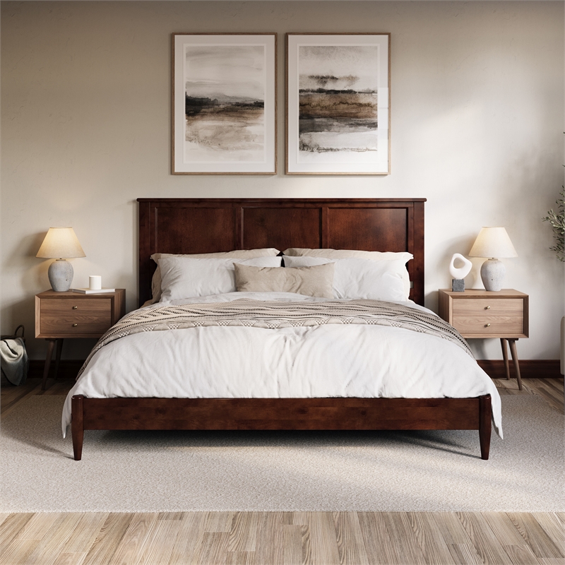 Charlotte King Solid Wood Low Profile Platform Bed in Walnut