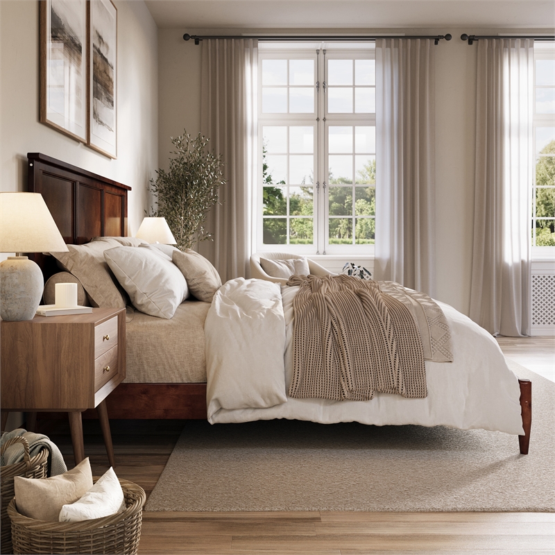 Charlotte King Solid Wood Low Profile Platform Bed in Walnut