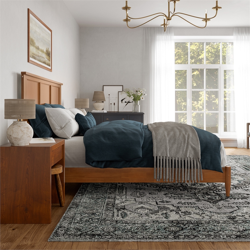Charlotte King Solid Wood Low Profile Platform Bed in Light Toffee