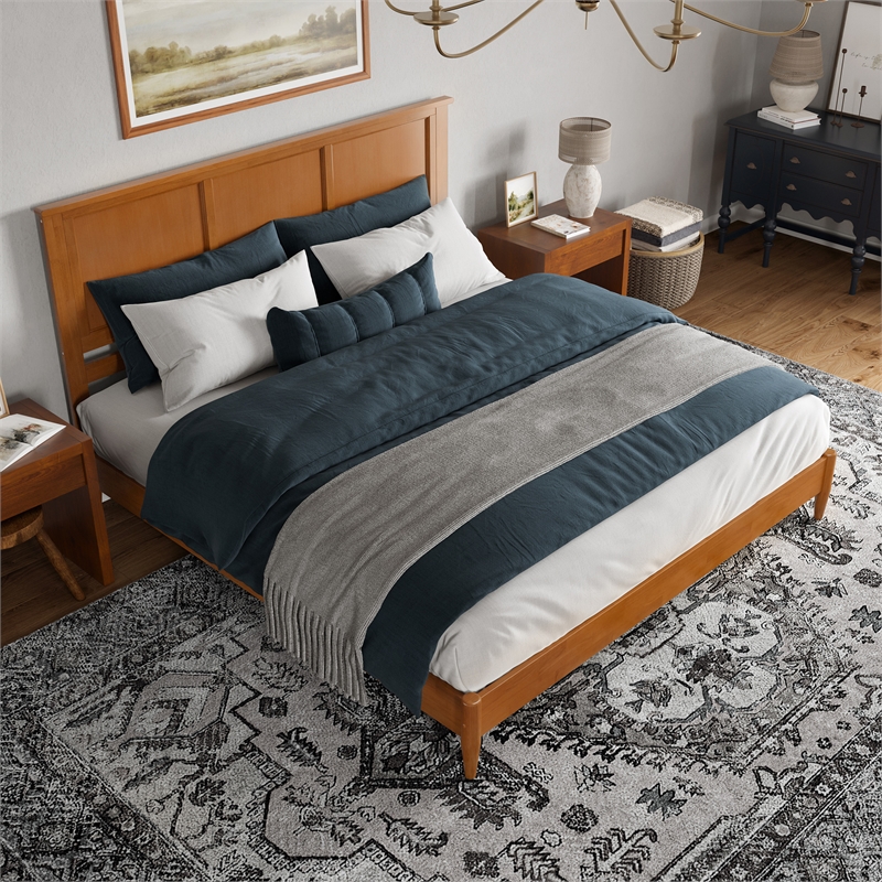 Charlotte King Solid Wood Low Profile Platform Bed in Light Toffee