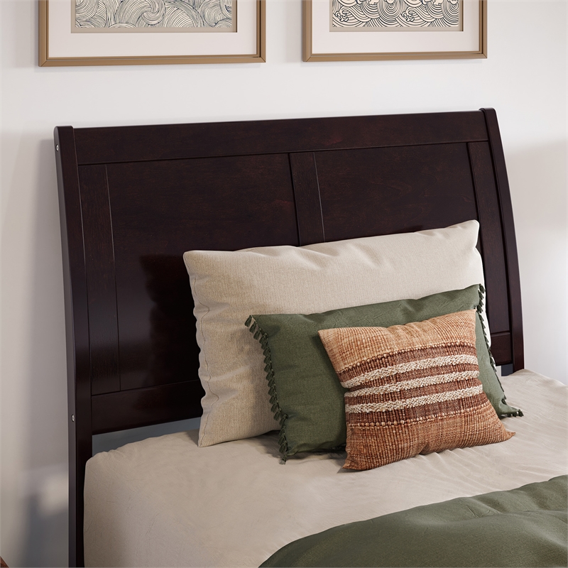 Valencia Twin XL Solid Wood Low Profile Sleigh Platform Bed in Espresso