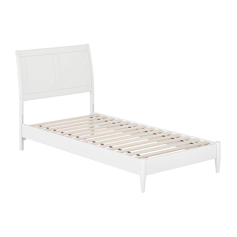 Valencia Twin XL Solid Wood Low Profile Sleigh Platform Bed in White