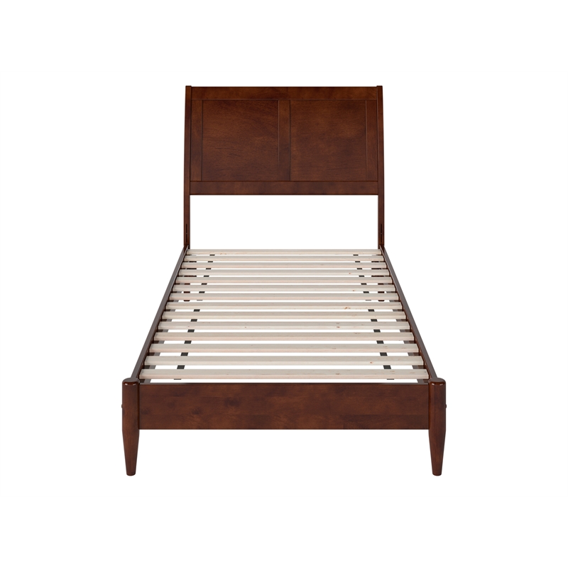 Valencia Twin XL Solid Wood Low Profile Sleigh Platform Bed in Walnut