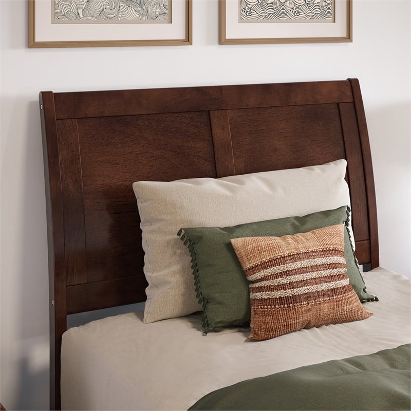 Valencia Twin XL Solid Wood Low Profile Sleigh Platform Bed in Walnut