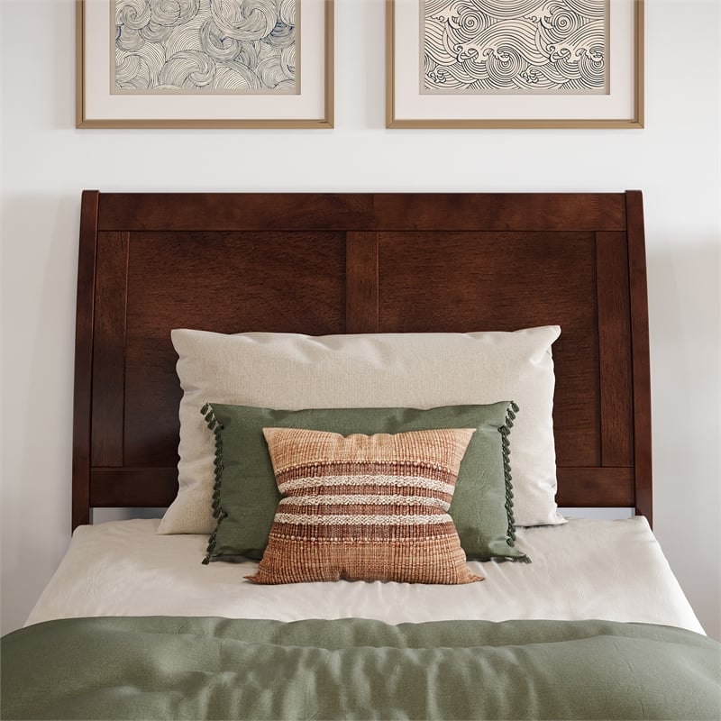 Valencia Twin XL Solid Wood Low Profile Sleigh Platform Bed in Walnut