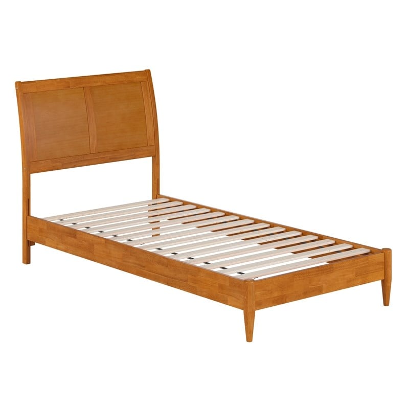Valencia Twin XL Solid Wood Low Profile Sleigh Platform Bed in Light Toffee