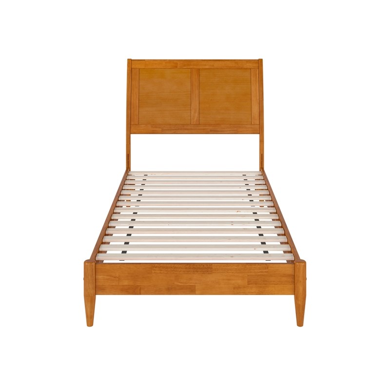 Valencia Twin XL Solid Wood Low Profile Sleigh Platform Bed in Light Toffee