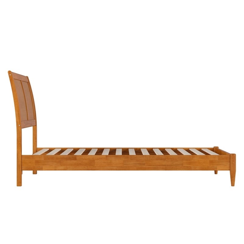Valencia Twin XL Solid Wood Low Profile Sleigh Platform Bed in Light Toffee