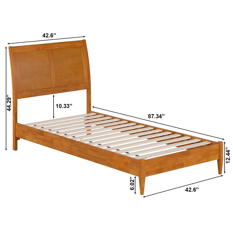 Valencia Twin XL Solid Wood Low Profile Sleigh Platform Bed in Light Toffee