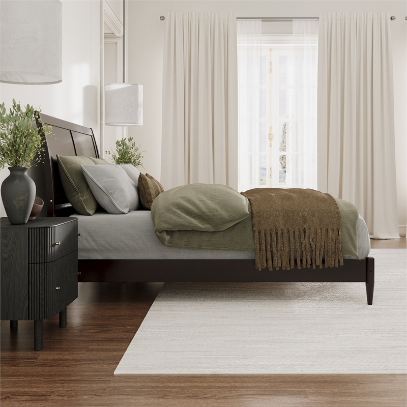 Valencia Queen Solid Wood Low Profile Sleigh Platform Bed in Espresso