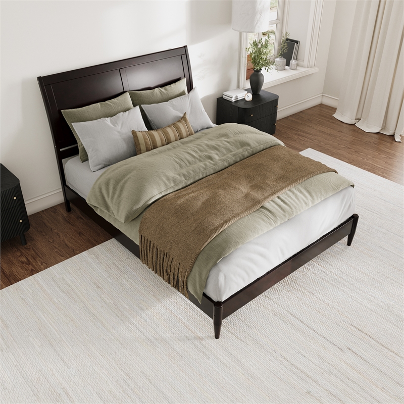 Valencia Queen Solid Wood Low Profile Sleigh Platform Bed in Espresso