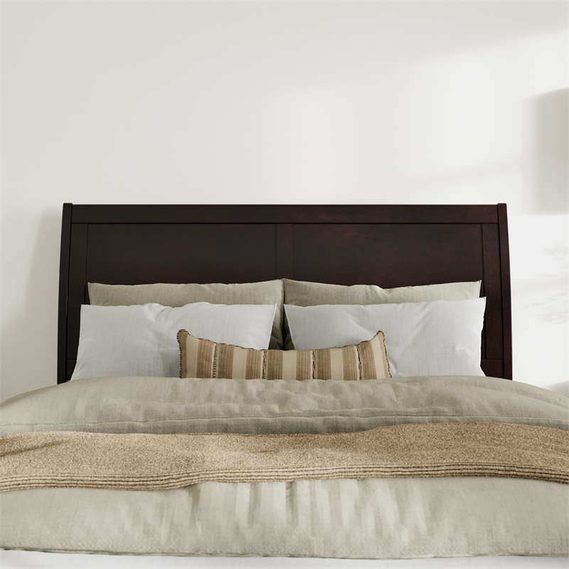 Valencia Queen Solid Wood Low Profile Sleigh Platform Bed in Espresso