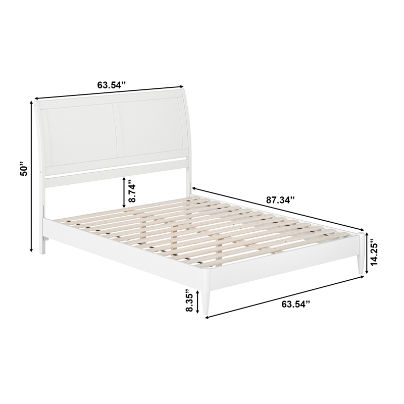 Valencia Queen Solid Wood Low Profile Sleigh Platform Bed in White