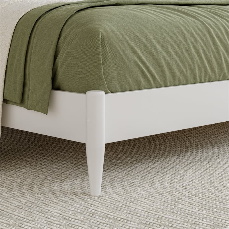Valencia Queen Solid Wood Low Profile Sleigh Platform Bed in White