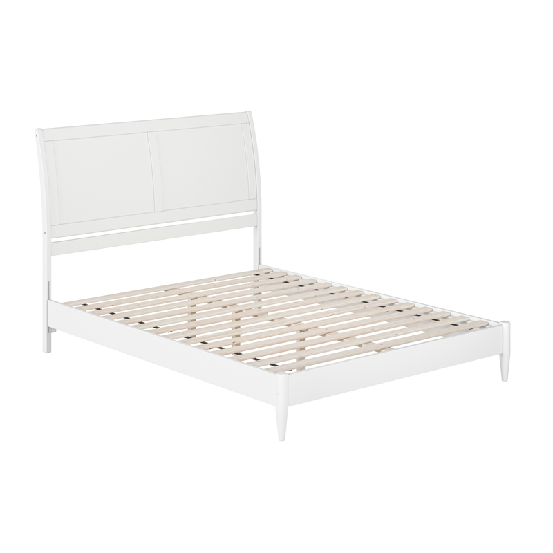 Valencia Queen Solid Wood Low Profile Sleigh Platform Bed in White