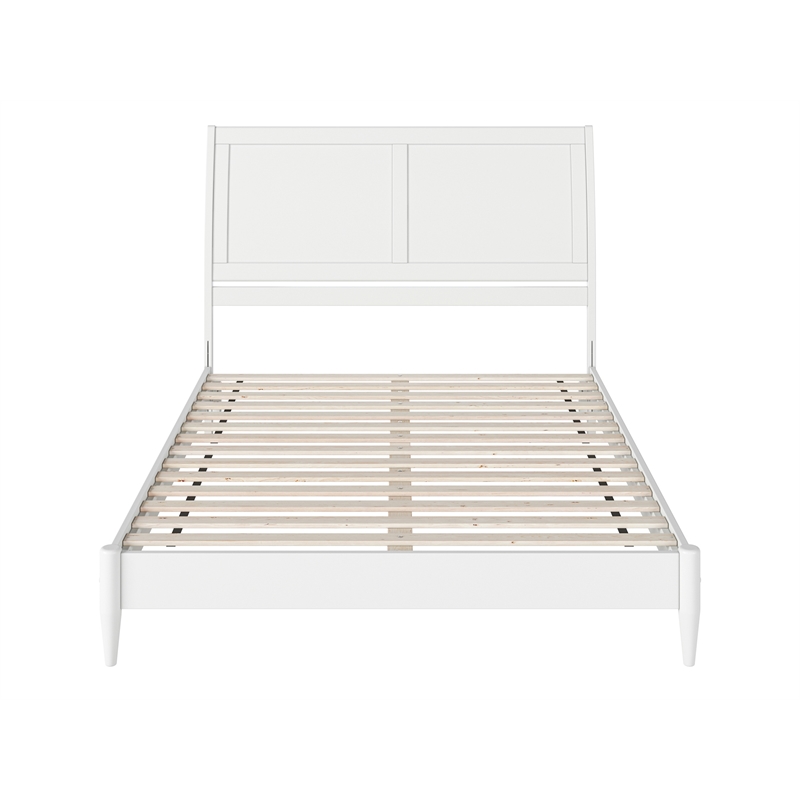 Valencia Queen Solid Wood Low Profile Sleigh Platform Bed in White