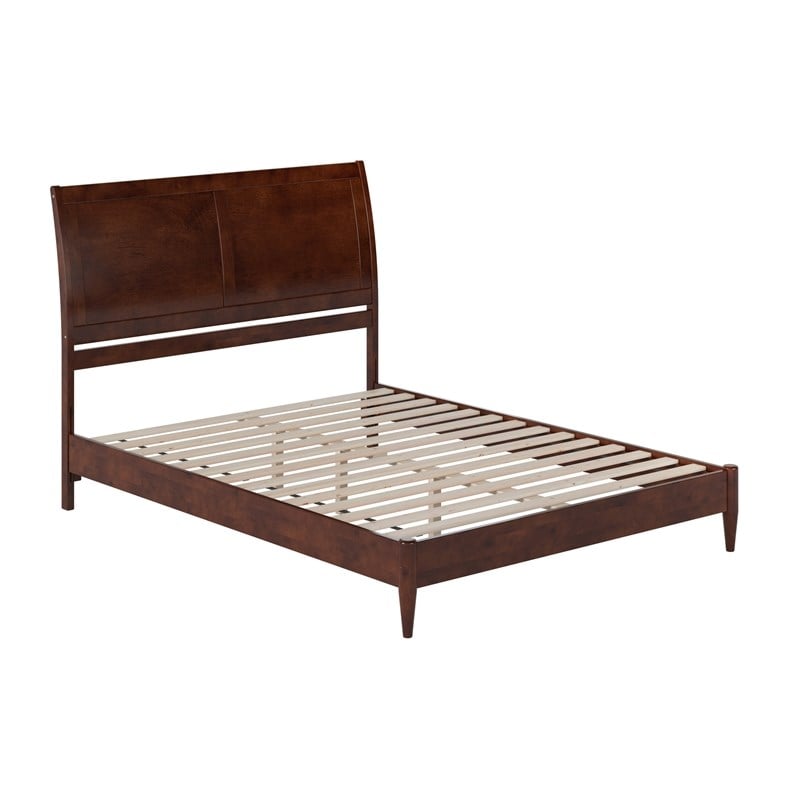 Valencia Queen Solid Wood Low Profile Sleigh Platform Bed in Walnut