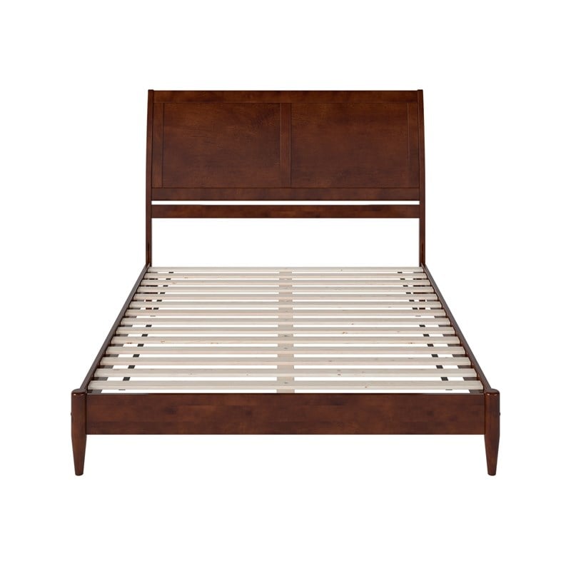 Valencia Queen Solid Wood Low Profile Sleigh Platform Bed in Walnut