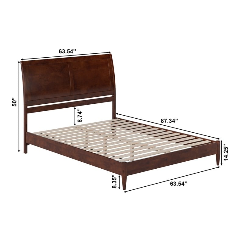 Valencia Queen Solid Wood Low Profile Sleigh Platform Bed in Walnut