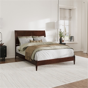 afi valencia solid wood low profile sleigh queen platform bed in walnut