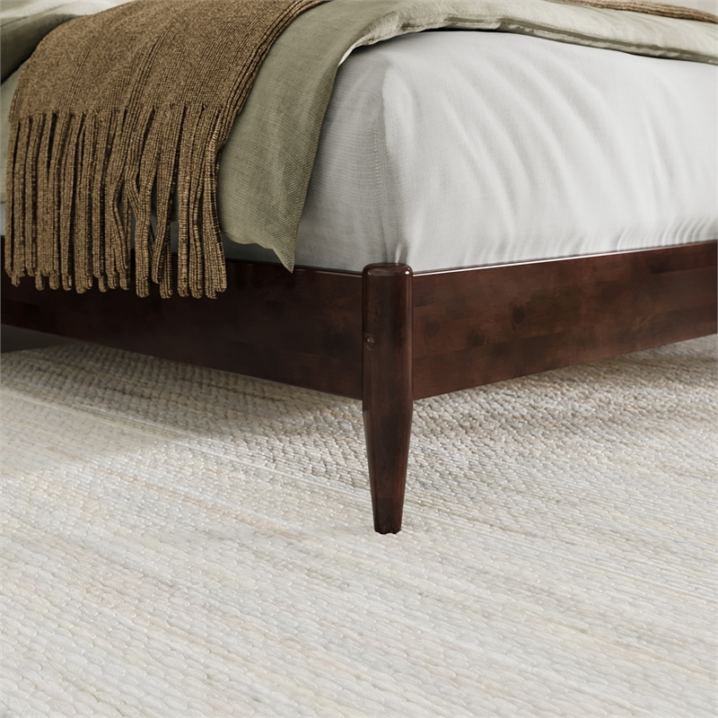 Valencia Queen Solid Wood Low Profile Sleigh Platform Bed in Walnut