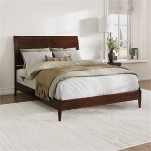 Valencia Queen Solid Wood Low Profile Sleigh Platform Bed in Walnut