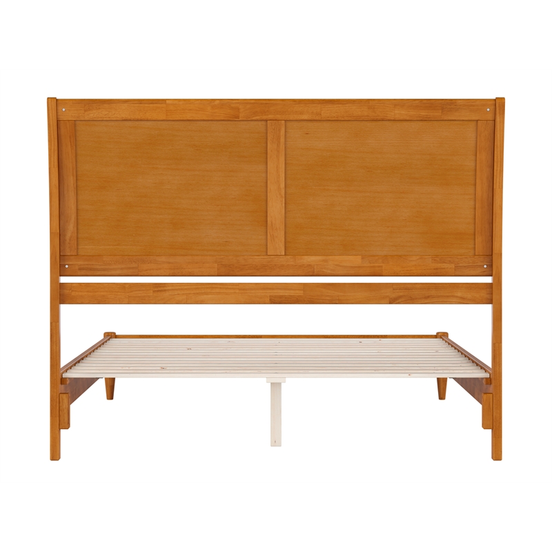 Valencia Queen Solid Wood Low Profile Sleigh Platform Bed in Light Toffee
