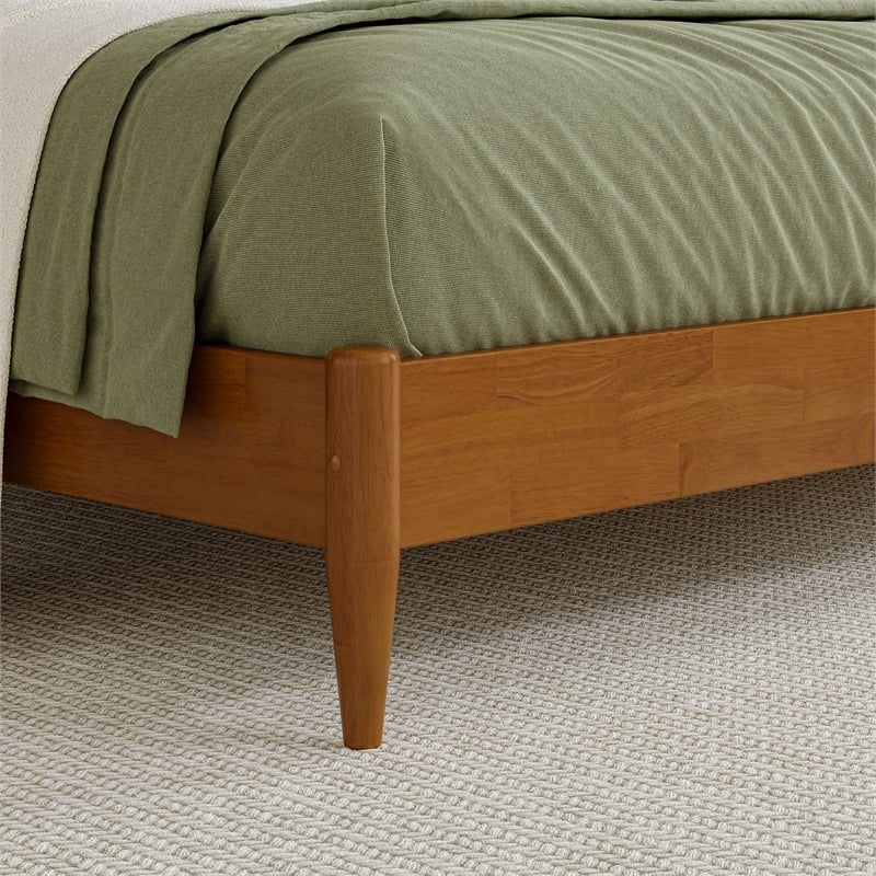 Valencia Queen Solid Wood Low Profile Sleigh Platform Bed in Light Toffee
