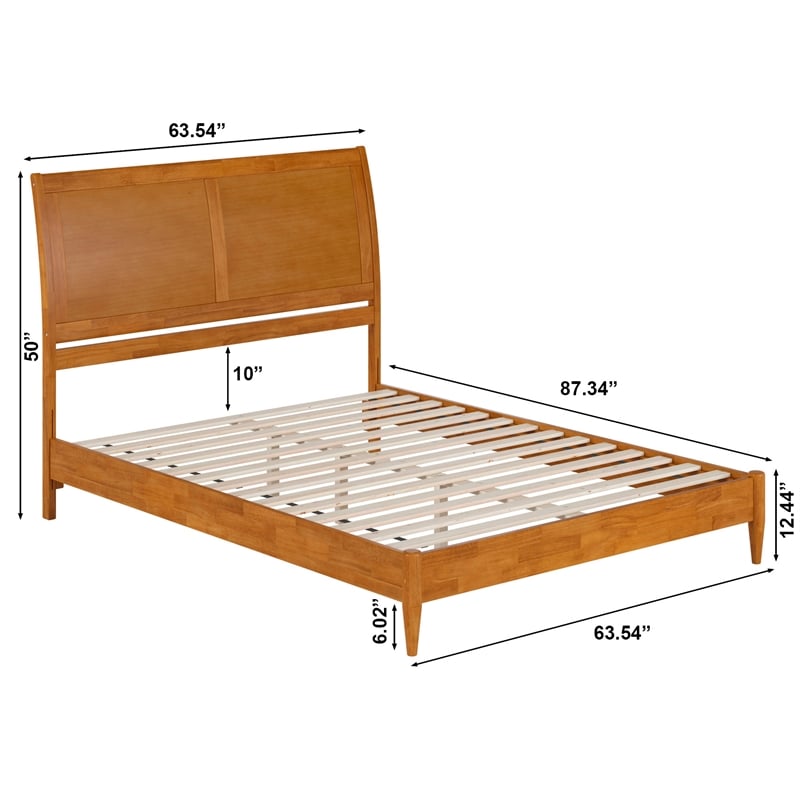 Valencia Queen Solid Wood Low Profile Sleigh Platform Bed in Light Toffee
