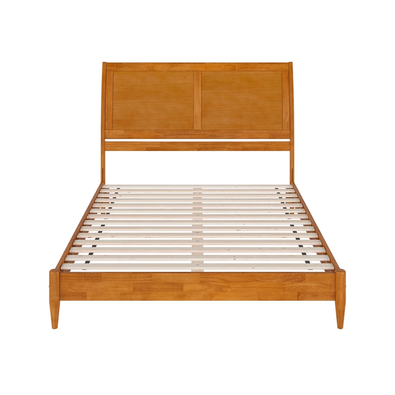 Valencia Queen Solid Wood Low Profile Sleigh Platform Bed in Light Toffee