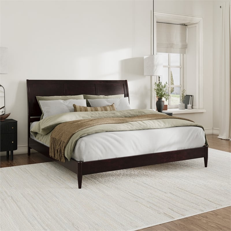 Valencia King Solid Wood Low Profile Sleigh Platform Bed in Espresso