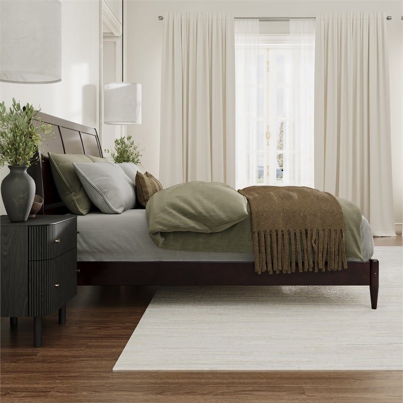 Valencia King Solid Wood Low Profile Sleigh Platform Bed in Espresso
