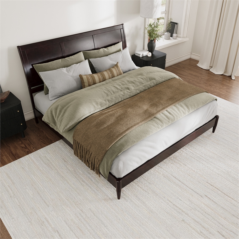 Valencia King Solid Wood Low Profile Sleigh Platform Bed in Espresso