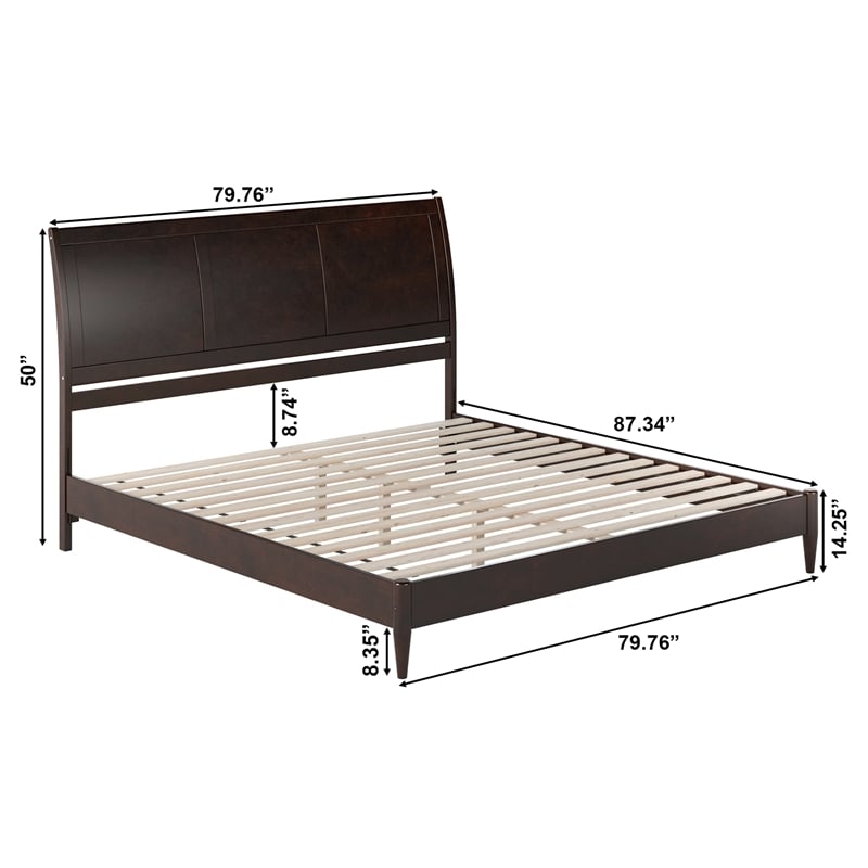 Valencia King Solid Wood Low Profile Sleigh Platform Bed in Espresso