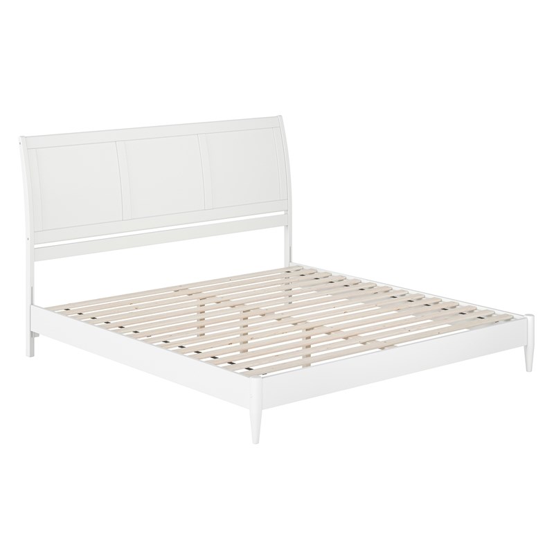 Valencia King Solid Wood Low Profile Sleigh Platform Bed in White