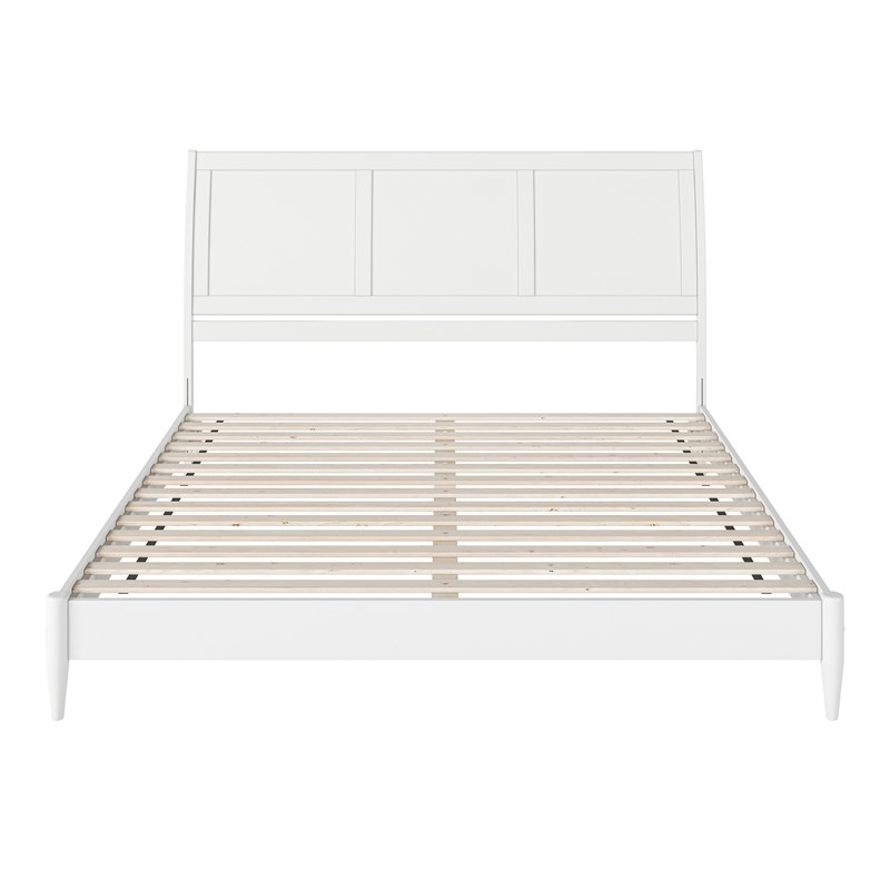 Valencia King Solid Wood Low Profile Sleigh Platform Bed in White