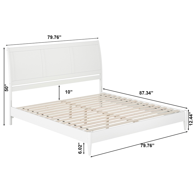 Valencia King Solid Wood Low Profile Sleigh Platform Bed in White