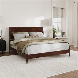 afi valencia solid wood low profile sleigh king platform bed in walnut