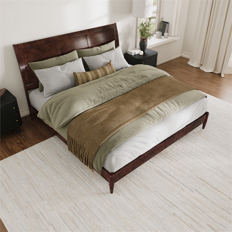 Valencia King Solid Wood Low Profile Sleigh Platform Bed in Walnut